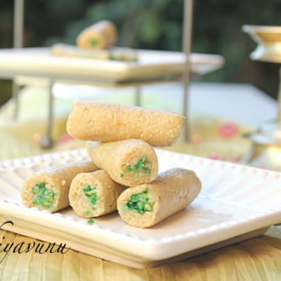 Kaju Pista Roll – Cashewnut Roll Stuffed with Pistachio Powder & Happy Diwali
