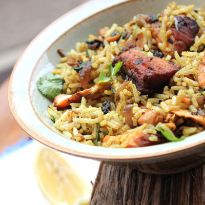 Fried Fish Masala Rice Recipe |Varutha Meen Masala Choru & Cucumber Tomato Raita Recipe