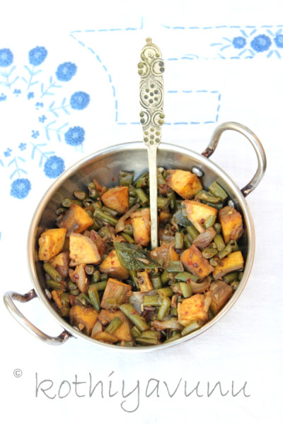 Kaya Achinga Payar Mezhukkupurattu -Long Beans-Raw Banana Stir Fry |kothiyavunu.com