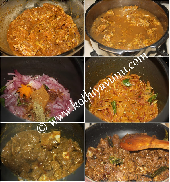 Kerala Mutton Roast - Nadan Erachi Ularthiyathu Steps |kothiyavunu.com